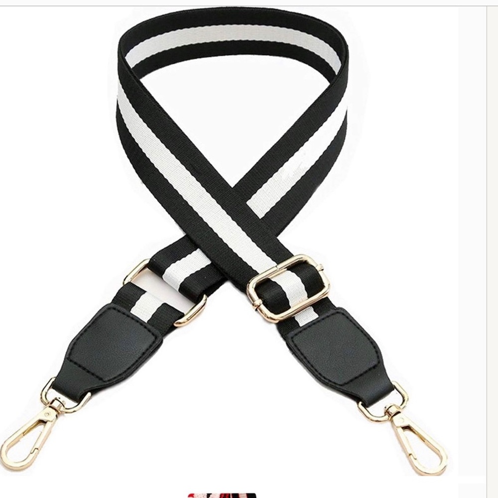 DELETES FOR GOOD AT MIDNIGHT Black & White Stripe Canvas Shoulder Strap